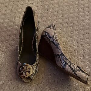 Tory Burch Snakeskin Pattern Wedges